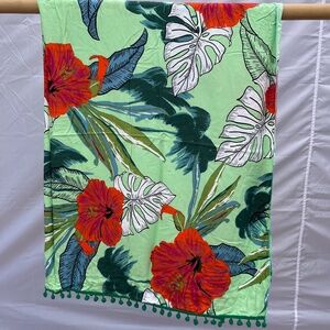 Sarong/Coverup/Canga - Hibiscus Green w/Green Poms